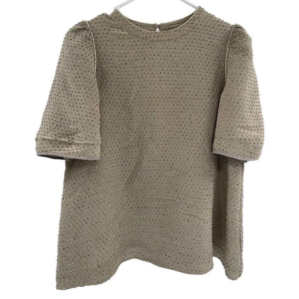 Alexander Wang womens Blouse Silk Blend Short Flutter Sleeves Metallic Size M